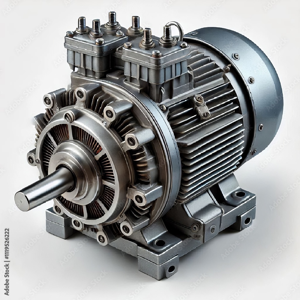 Close-up of an industrial electric motor on a white background. AI generated.
Close-up of an industrial electric motor on a white background. AI generated.