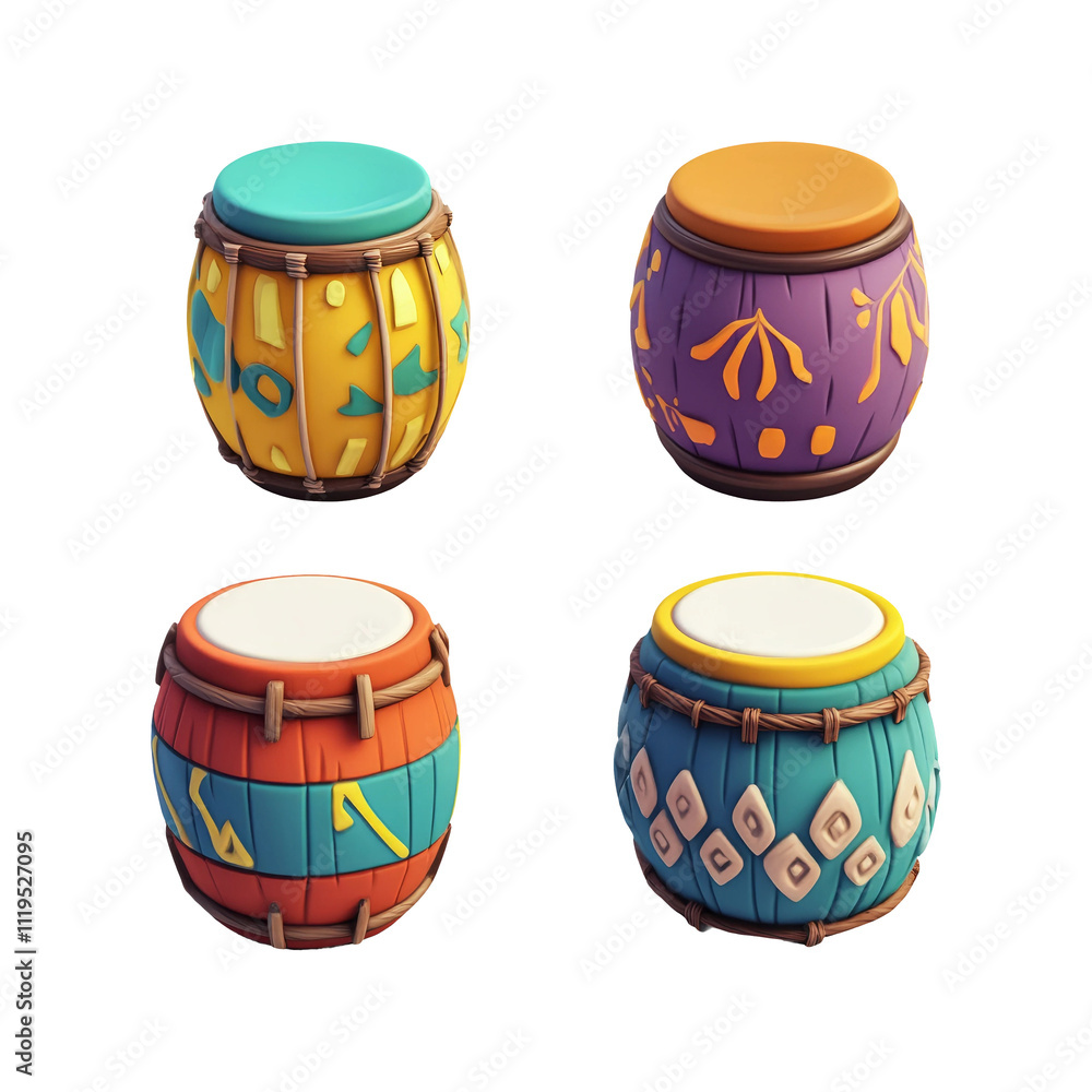 Colorful Drums on Transparent Background Colorful Drums on Transparent Background