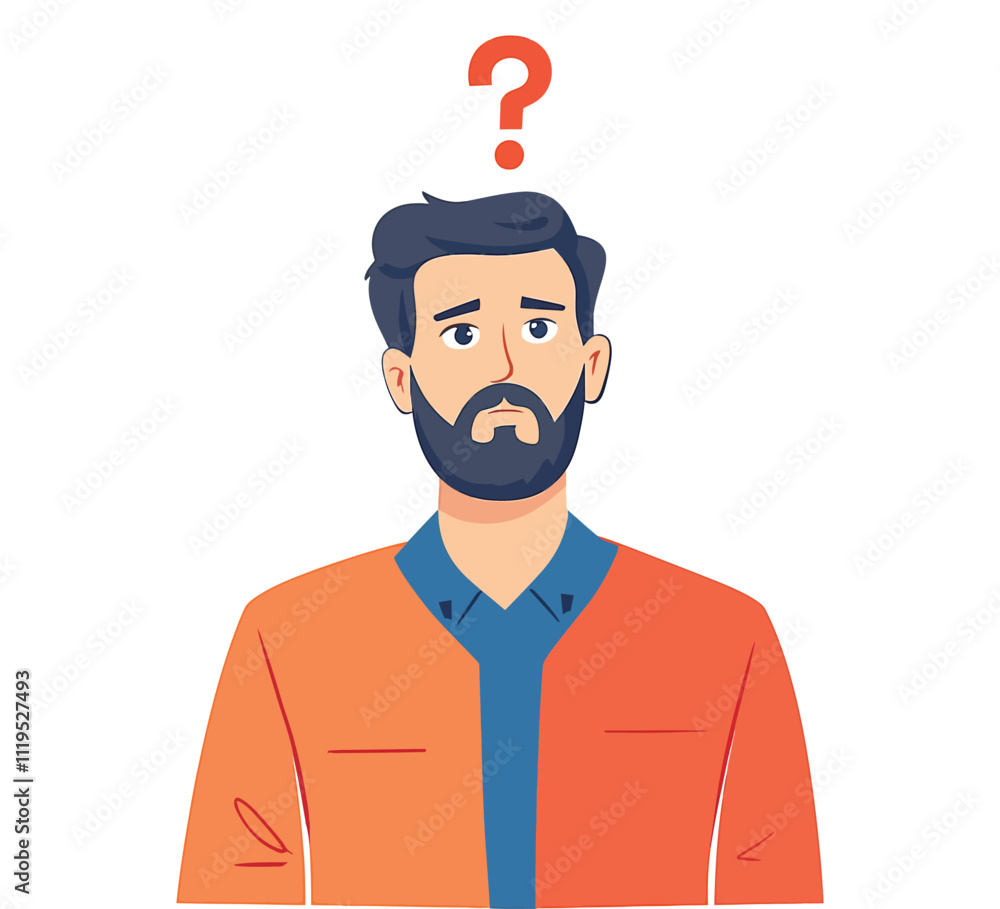 Thinking Man Illustration with Speech Bubble Question Mark in Flat Vector Design Thinking Man Illustration with Speech Bubble Question Mark in Flat Vector Design