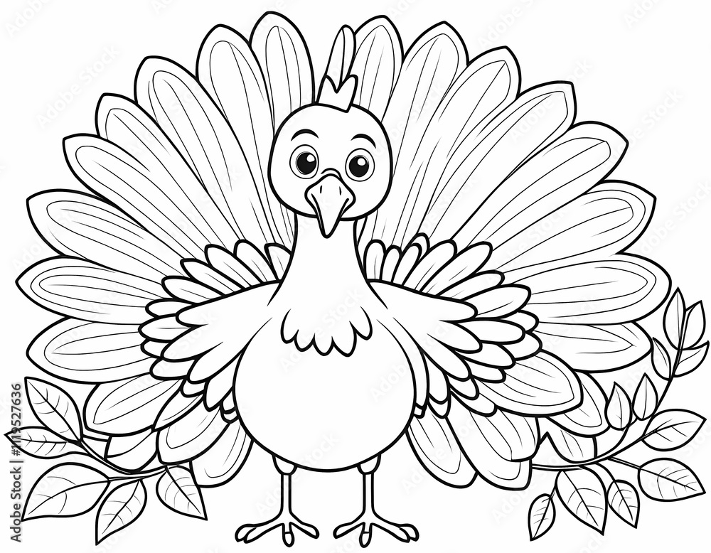 Obraz premium Simple turkey drawing for kids to color