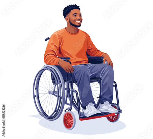 Flat Illustration of a Happy Man Using a Wheelchair for Accessibility