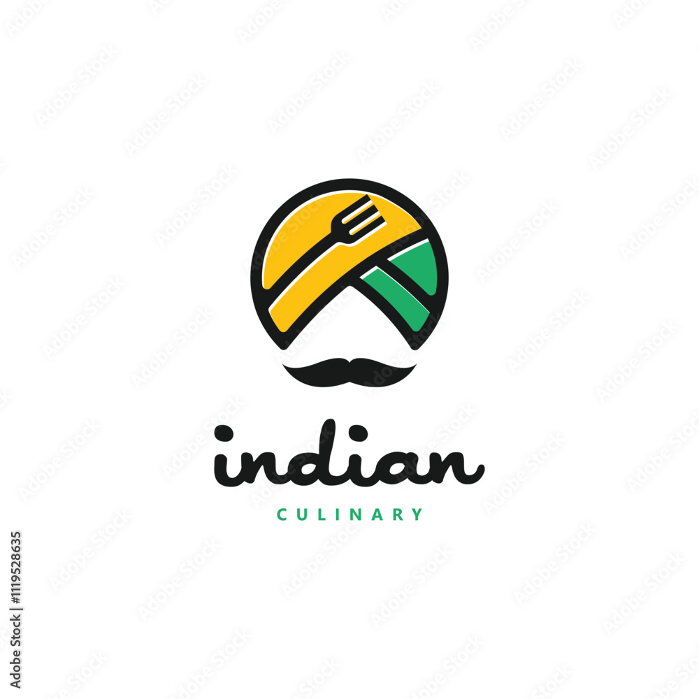 Turban Fork Mustache India Indian Food Culinary logo design modern concept Turban Fork Mustache India Indian Food Culinary logo design modern concept