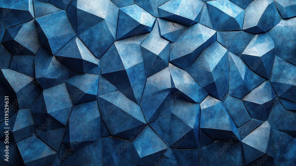 Fototapeta premium Dynamic Blue Polygonal Facet Background with Edgy 3D Triangles for Modern Design Concepts