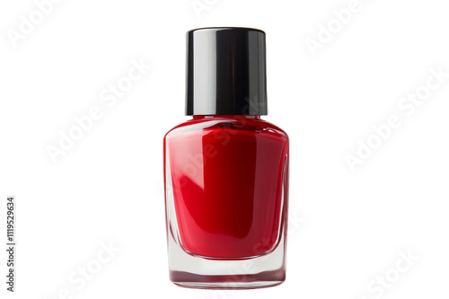 Red nail polish bottle on transparent background