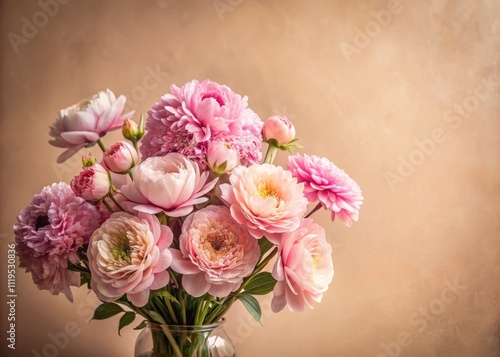 Wallpaper Mural Beautiful Pink Flower Bouquet on Pastel Beige Background with Space for Text, Perfect for Invitations, Greeting Cards, and Floral Arrangements, Evoking Warmth and Elegance Torontodigital.ca