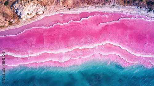 Aerial view of the pink salt flats and the beautiful flamingos in Sicily, Italy.