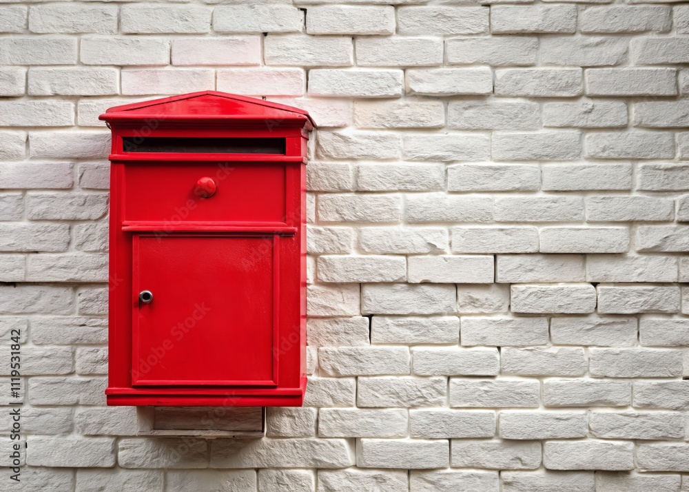 Closed Red Letter Box Against a White Brick Wall: Capturing the Charm of Postal Heritage in a Modern Urban Setting for Product Photography and Creative Projects Closed Red Letter Box Against a White Brick Wall: Capturing the Charm of Postal Heritage in a Modern Urban Setting for Product Photography and Creative Projects