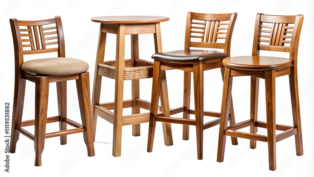 Collection of Stylish Wooden Stool Chairs Isolated on a Background for Home and Interior Decoration, Perfect for Furniture Design Projects and Creative Presentations Collection of Stylish Wooden Stool Chairs Isolated on a Background for Home and Interior Decoration, Perfect for Furniture Design Projects and Creative Presentations