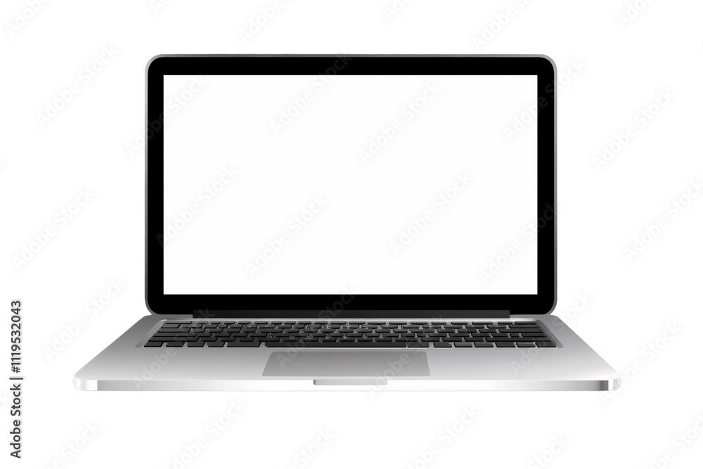 silver laptop with blank screen on white background silver laptop with blank screen on white background