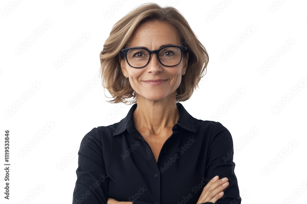 Portrait of a confident businesswoman smiling with folded arms, isolated on a transparent background Portrait of a confident businesswoman smiling with folded arms, isolated on a transparent background