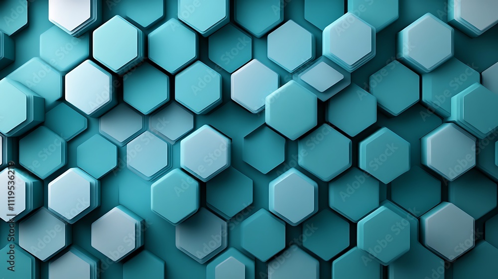 Cyan hexagons with subtle shading to create depth on a monochromatic backdrop Cyan hexagons with subtle shading to create depth on a monochromatic backdrop