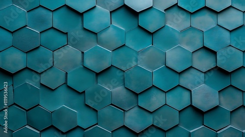 Wallpaper Mural Cyan hexagons with subtle shading to create depth on a monochromatic backdrop Torontodigital.ca
