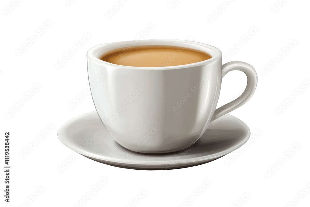 White cup of coffee resting on matching saucer, transparent background White cup of coffee resting on matching saucer, transparent background