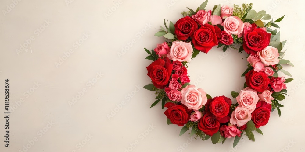 Vibrant Red and Pink Roses Arranged in a Circular Pattern Ideal for Celebrations, Weddings, and Seasonal Decoration Vibrant Red and Pink Roses Arranged in a Circular Pattern Ideal for Celebrations, Weddings, and Seasonal Decoration