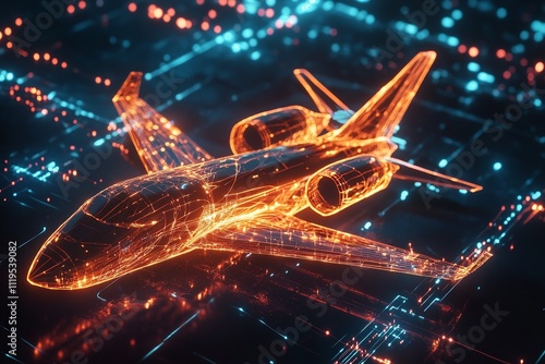 Futuristic Airplane with Digital Connections Representing Advanced Aviation and Global Networks photo