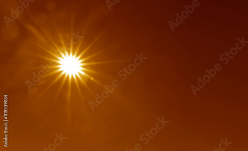 Sunny day. yellow, red, orange, golden sky with sun rays. Sunburst With Lens Flare. clear Heavens with sun bright weather, summer season outdoor. sun rays, beam, burst, shine, light, Empty copy space