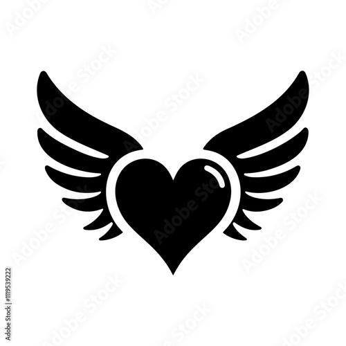 Love with wings black vector icon design