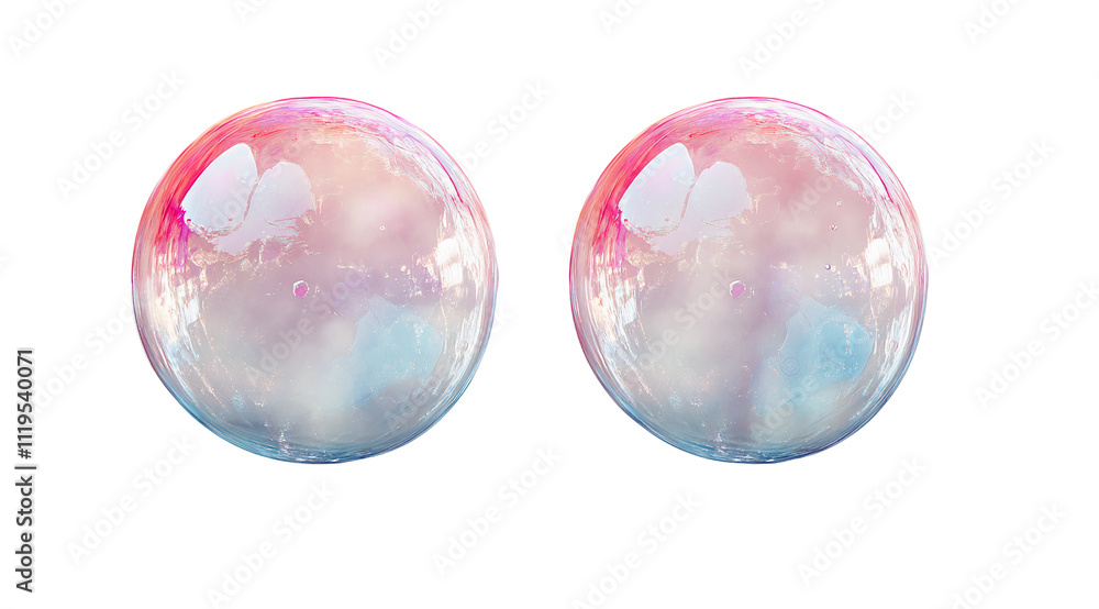 Obraz premium pastel pink and blue soap bubbles on transparent background