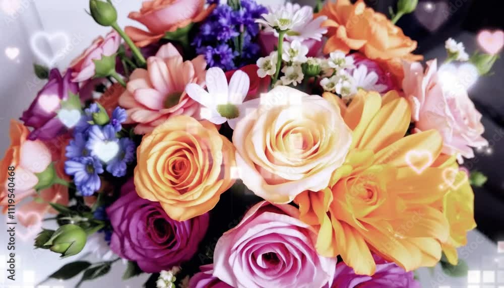 Lovely bouquet of mixed flowers radiating joy and beauty with heart-shaped bokeh Lovely bouquet of mixed flowers radiating joy and beauty with heart-shaped bokeh