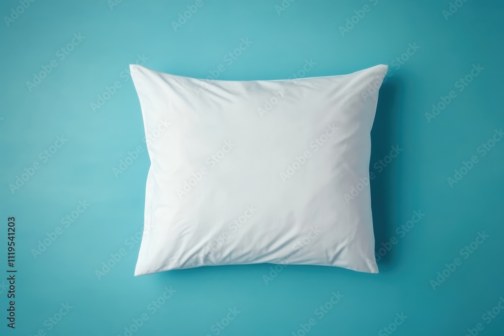 Soft white pillow resting on a light blue background Soft white pillow resting on a light blue background