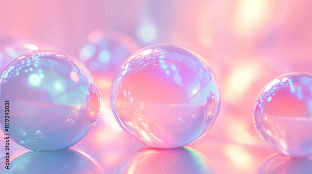 Iridescent spheres on pink and orange background. Iridescent spheres on pink and orange background.
