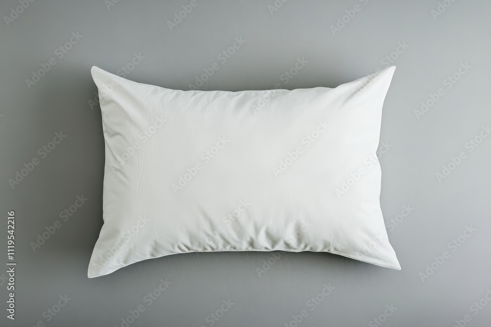 A plain white pillow on a soft gray surface in a tranquil bedroom setting A plain white pillow on a soft gray surface in a tranquil bedroom setting