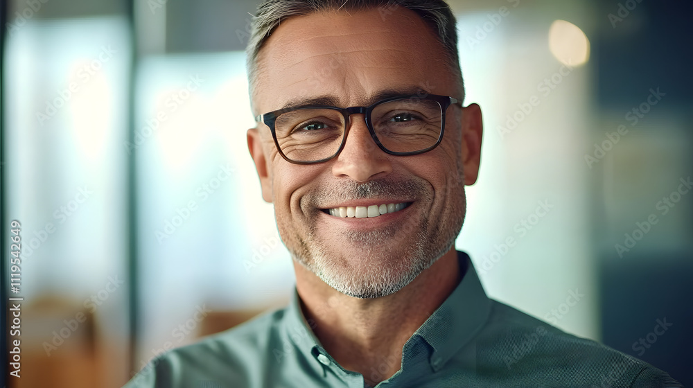 Smiling 45 years old banker, happy middle aged business man bank manager, mid adult professional businessman ceo executive in office, older mature entrepreneur wearing glasses, headshot portrait. Smiling 45 years old banker, happy middle aged business man bank manager, mid adult professional businessman ceo executive in office, older mature entrepreneur wearing glasses, headshot portrait.