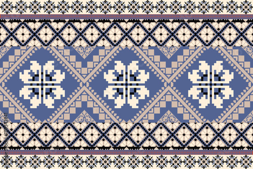 Art Abstract with Pixel Art Designs. Traditional Cross Stitch needlework. Geometric Ethnic Pattern, Embroidery, Textile Ornamental, Fabric, Hand Stitch Pattern, Cultural Stitching Pixel Art