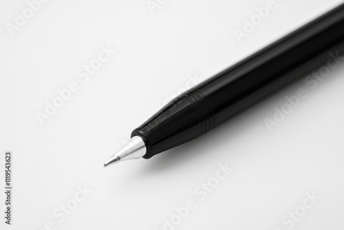 Simple black pen lying on a white surface with a fine tip, ready for writing or drawing