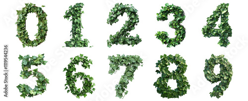 Pack 0 to 9 Numbers Leafy Vines Style set over Transparent Background for Modern Design Projects, Creative Branding, or Unique Typography Applications