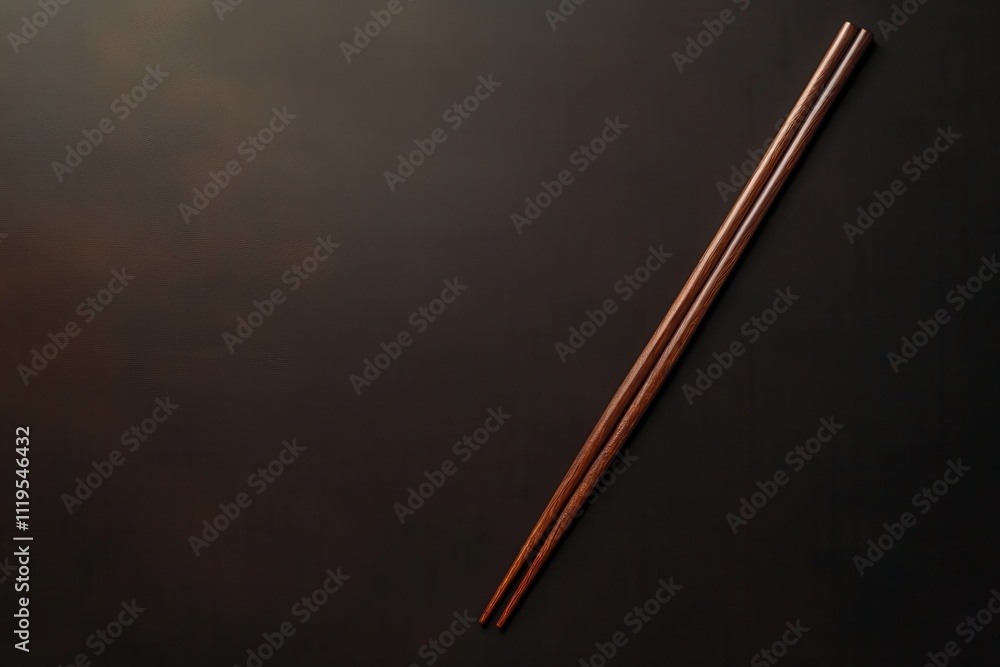 Wooden chopsticks placed on a dark surface in a minimalist composition Wooden chopsticks placed on a dark surface in a minimalist composition