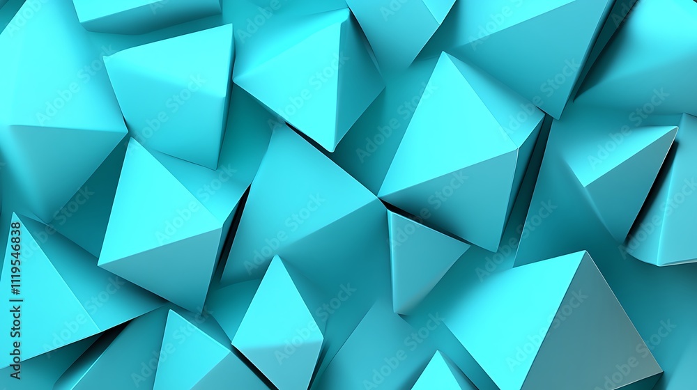 Fototapeta premium Cyan triangles arranged in a gradient pattern for a striking visual effect.