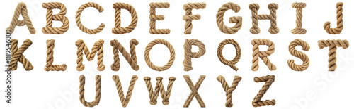 Pack A to Z alphabets Twisted Rope Style set over Transparent Background for Modern Design Projects, Creative Branding, or Unique Typography Applications