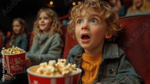 Side View of a Young Boy Watching a Movie in Cinema