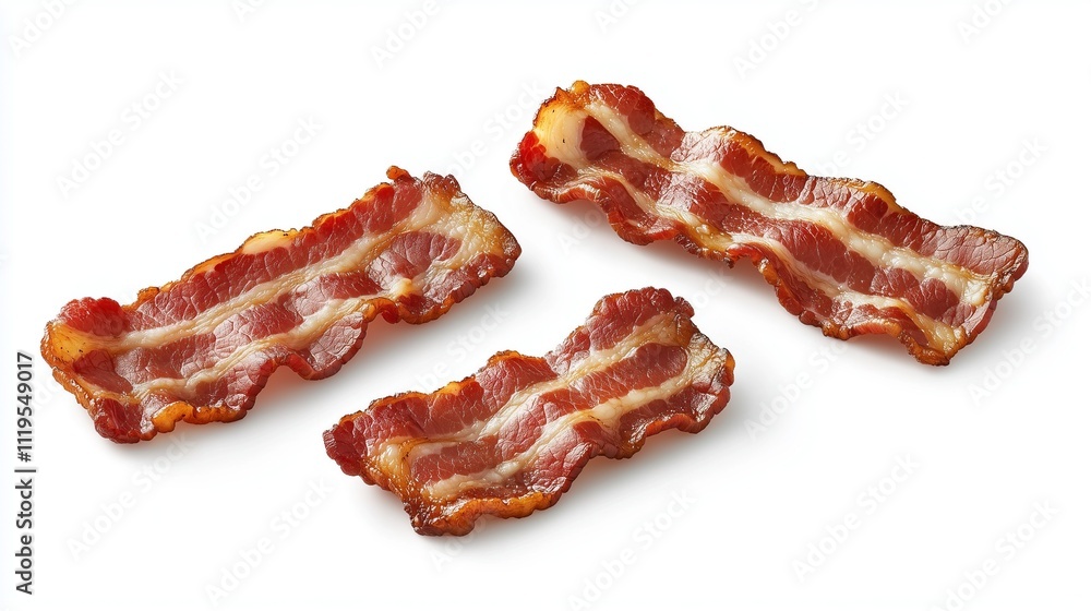 Pieces of fried bacon on a white background, isolated Pieces of fried bacon on a white background, isolated
