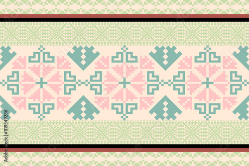 Art Abstract with Pixel Art Designs. Traditional Cross Stitch needlework. Geometric Ethnic Pattern, Embroidery, Textile Ornamental, Fabric, Hand Stitch Pattern, Cultural Stitching Pixel Art