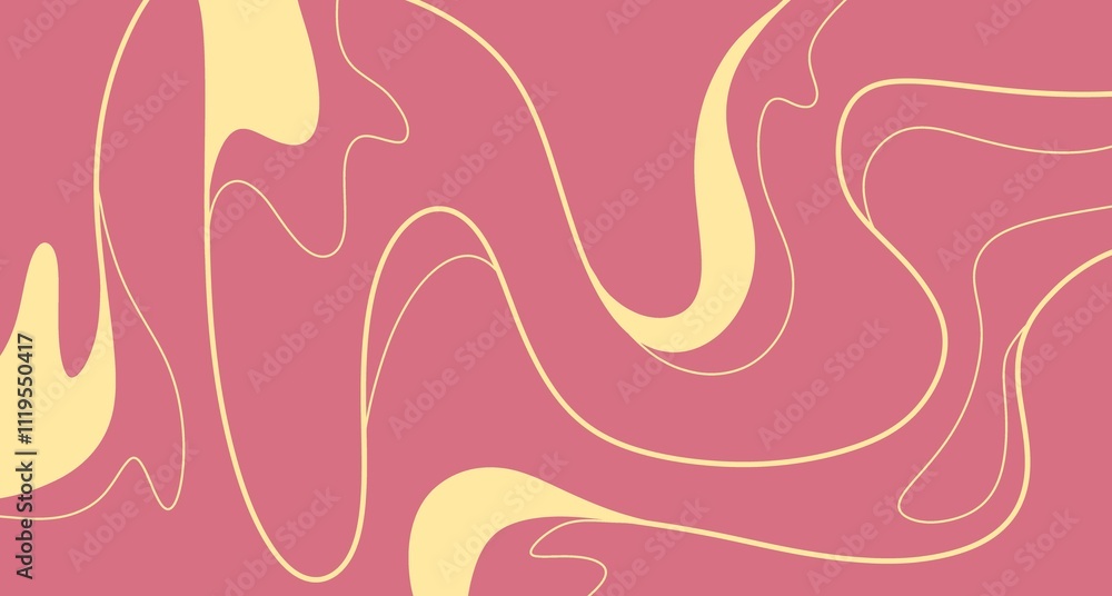 Obraz premium minimalist lines, wave pattern, pink, yellow