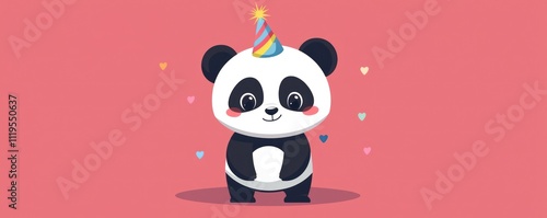 A cute panda cartoon character with a birthday hat. photo