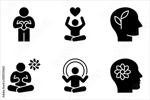 Mental health icon set. Collection of meditation, vector illustration on white background