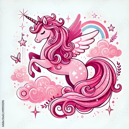 Pink magical unicorn, vector design on white for kidsa prints or stickersPink magical unicorn, vector design on white for kidsa prints or stickers (1)_Nero AI_Photo photo