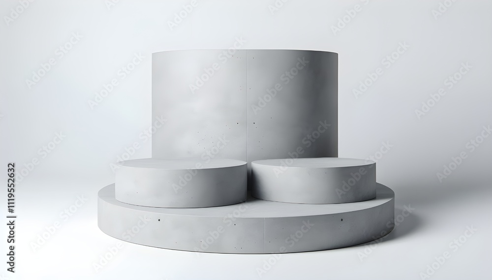 Gray concrete cylinder podium on an isolated white background. Clean and simple design for product presentation or display. 3D Rendering Gray concrete cylinder podium on an isolated white background. Clean and simple design for product presentation or display. 3D Rendering