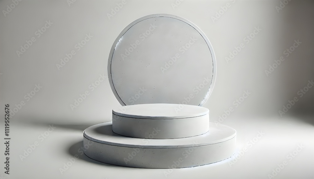 Gray concrete cylinder podium on an isolated white background. Clean and simple design for product presentation or display. 3D Rendering Gray concrete cylinder podium on an isolated white background. Clean and simple design for product presentation or display. 3D Rendering