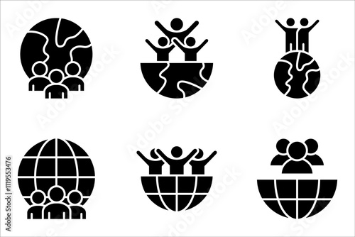World population linear icon set. Global society. vector illustration on white background