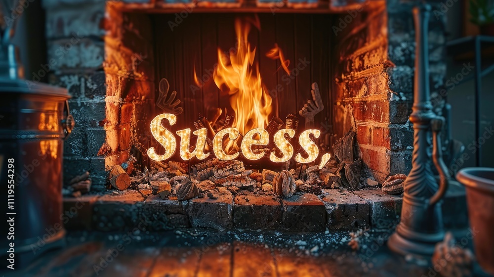 A roaring fire in a fireplace with glowing embers spelling A roaring fire in a fireplace with glowing embers spelling