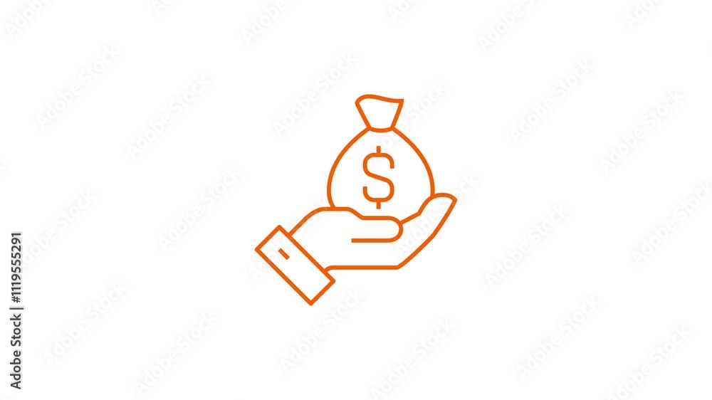 Animated of hand with dollar coin icon animation