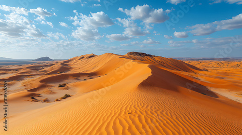 A captivating photography of a desolate, windswept desert with rolling dunes of dry, pale earth, interrupted only by a single, weather-beaten rock formation.