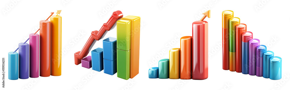 Colorful Bar Graphs and Growth Charts on Transparent Background Colorful Bar Graphs and Growth Charts on Transparent Background