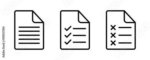 Docuement icon set. List item files line with checkmark icon. Editable stroke vector illustration