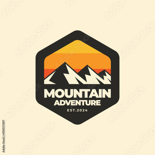 mountain logo vintage badge illustration. adventure logo template photo