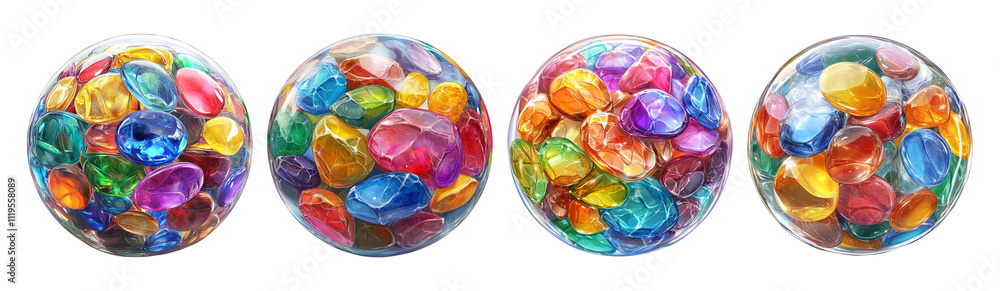 Fototapeta premium Colorful Gems Isolated on Transparent Background